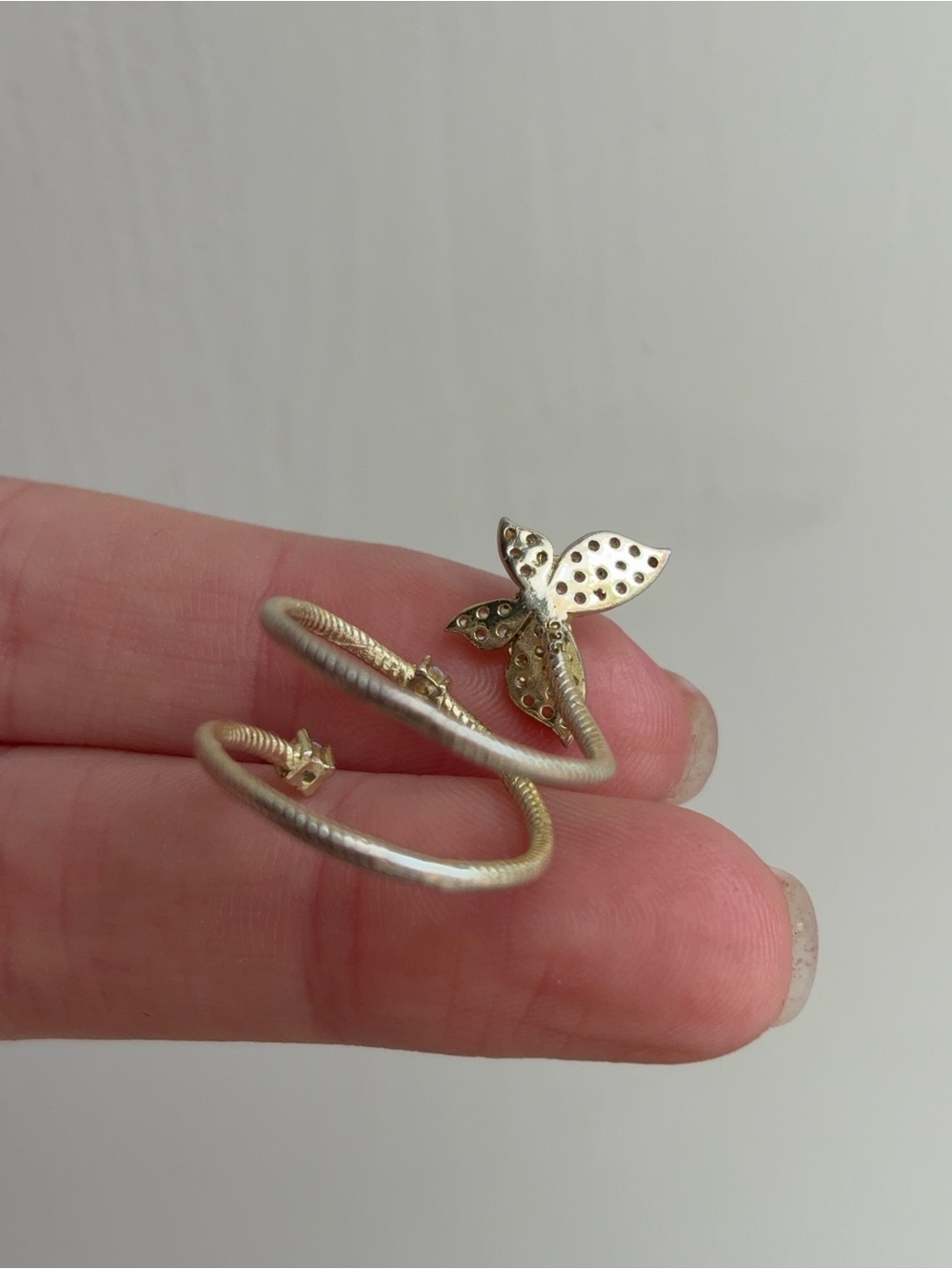 Sterling Silver Gold Wash Pave CZ Crystal Butterfly Wrap Ring - Picture 7 of 8